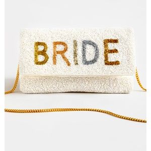 *Like New* Beaded Bride Clutch with Gold Strap